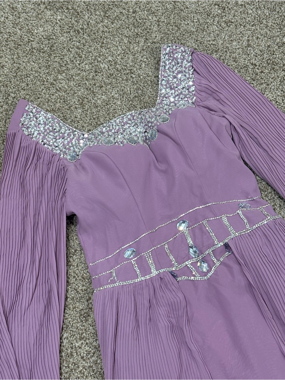 Dusty Pink Long-Sleeve Evening Dress with Sequin Accents
